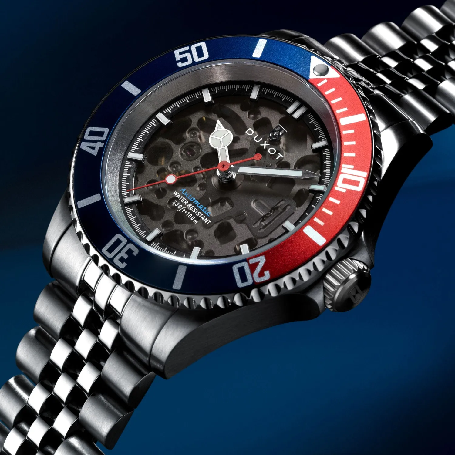 Duxot Atlantica Skeleton Diver automatisk klokke blå 100 m