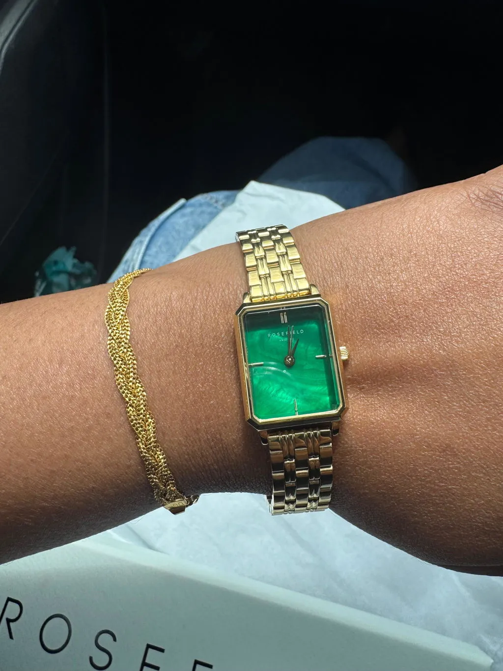 Rosefield Octagon XS Emerald klokke 19,5 mm grønn perlemor