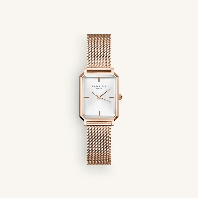 Rosefield Octagon XS Mesh Rose Gold klokke 24 mm meshlenke