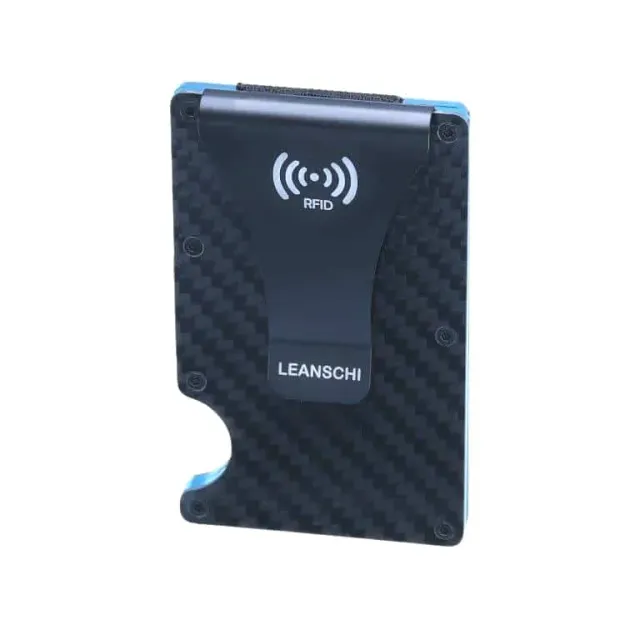 Leanschi Tech-Wallet kortholder svart karbonfiber turkis fôr