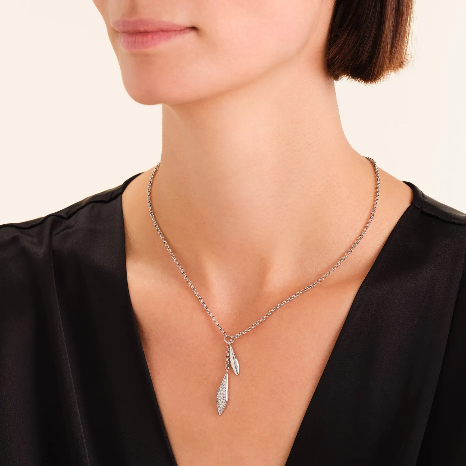 Rosefield Pave Lariat Necklace halskjede 65 cm gull og sølv