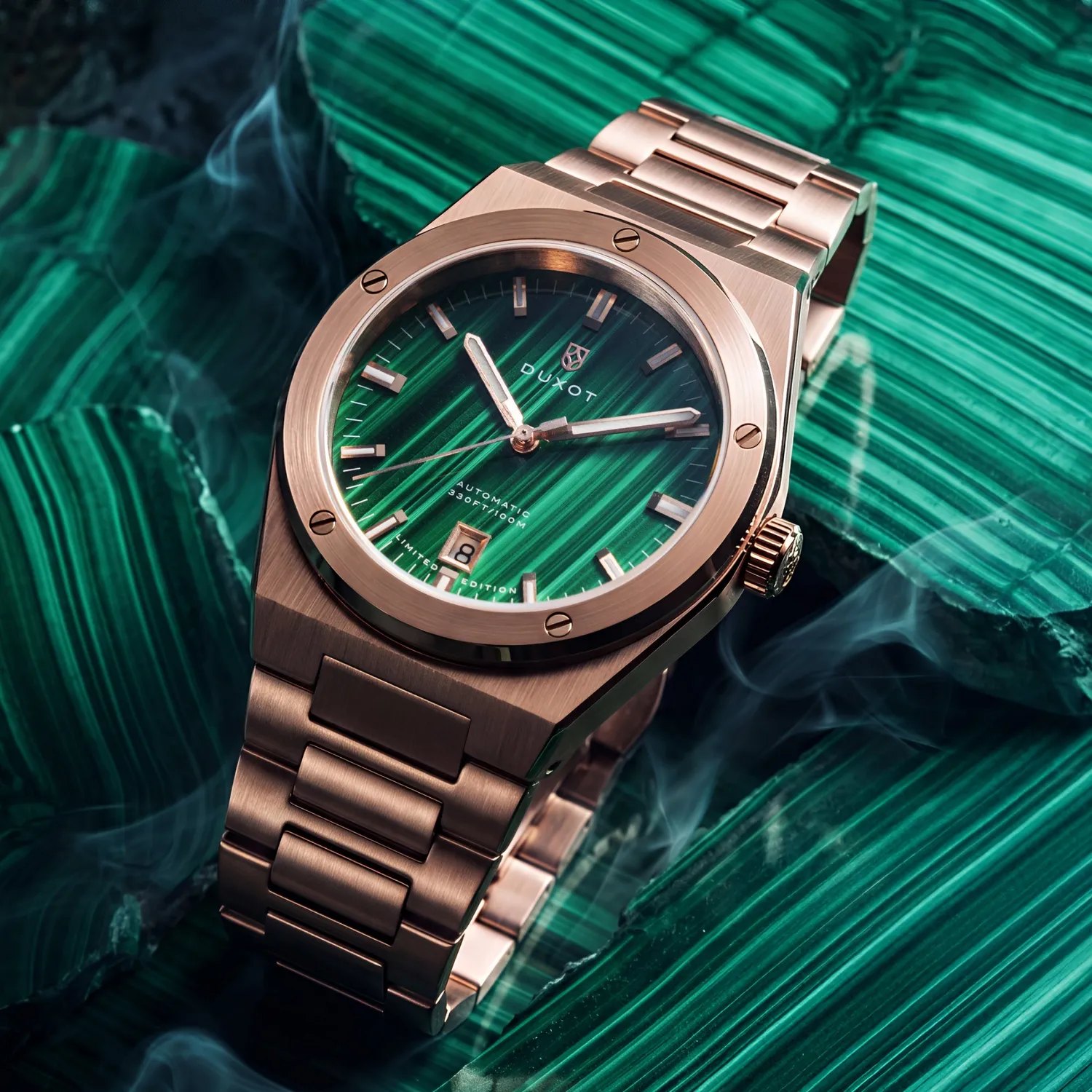 Duxot Bastia Malachite automatisk klokke naturstein