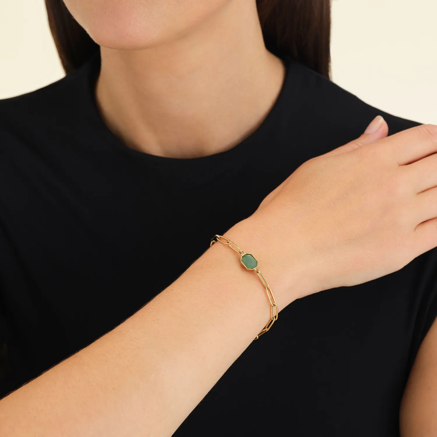 Rosefield Geometric Gemstone Bracelet armbånd gull grønn aventurin