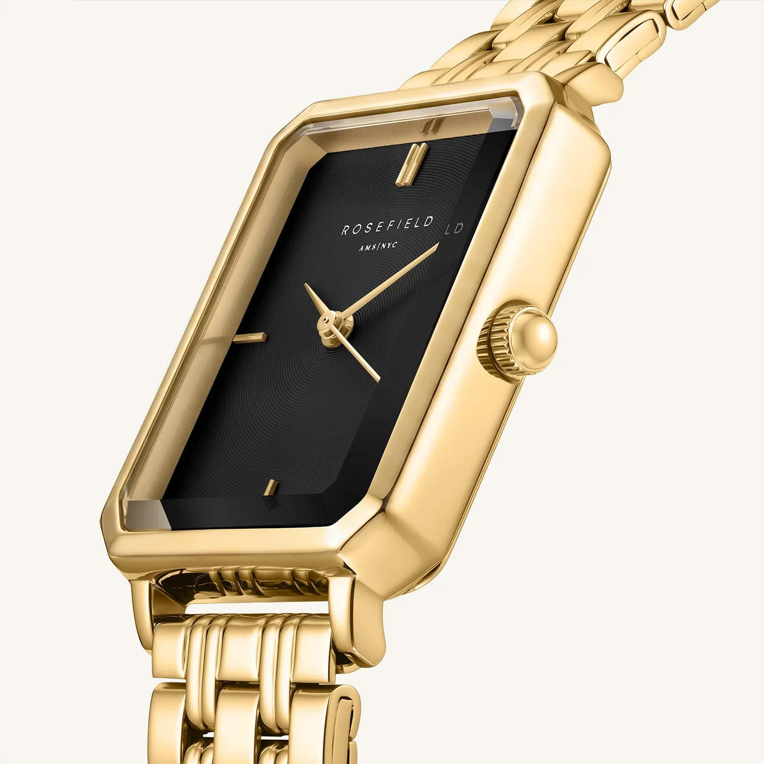 Rosefield Octagon Black Gold klokke 23 × 29 mm svart og gull