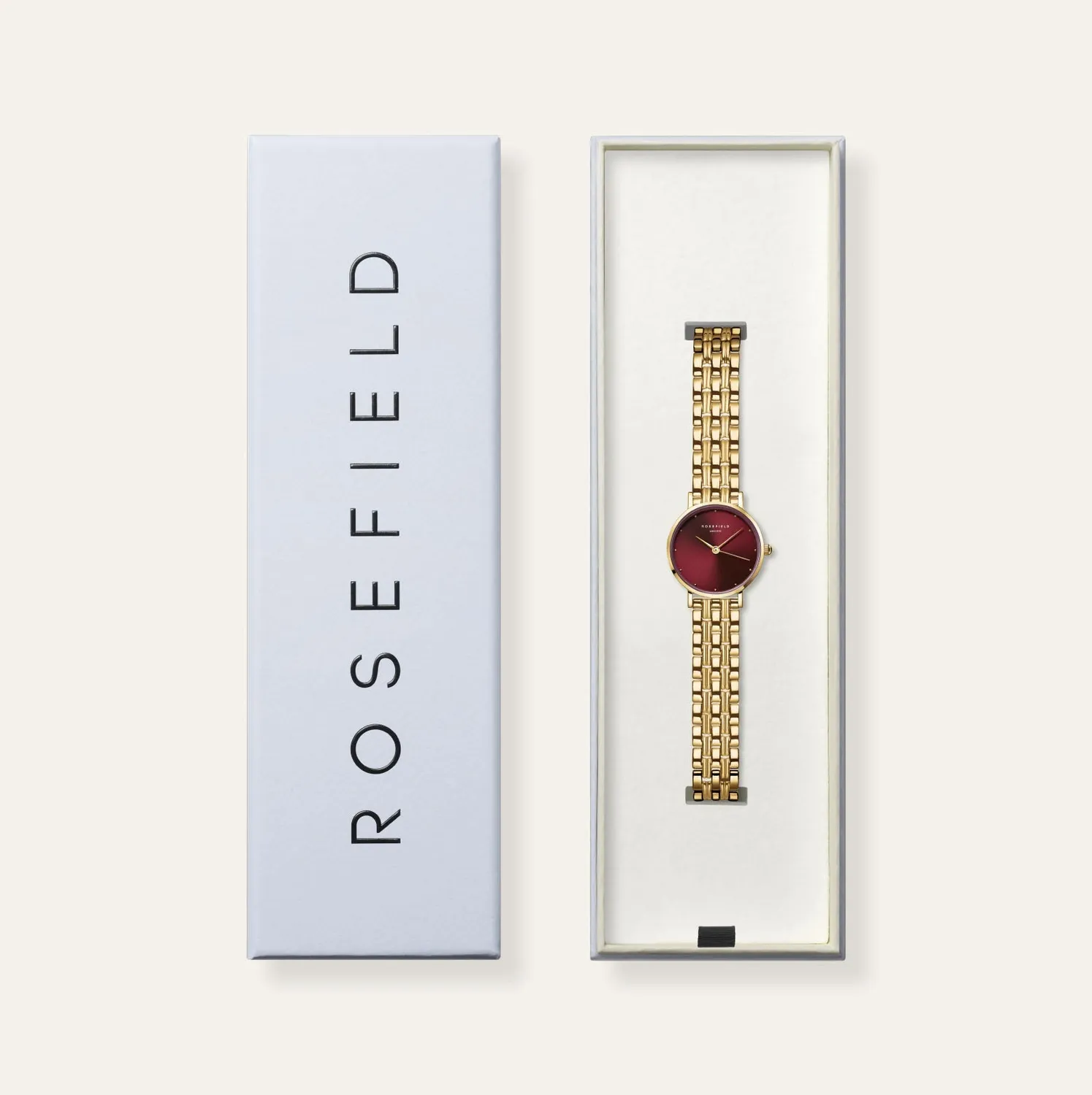 Rosefield Small Edit Burgundy klokke 26 mm gullfarget stål