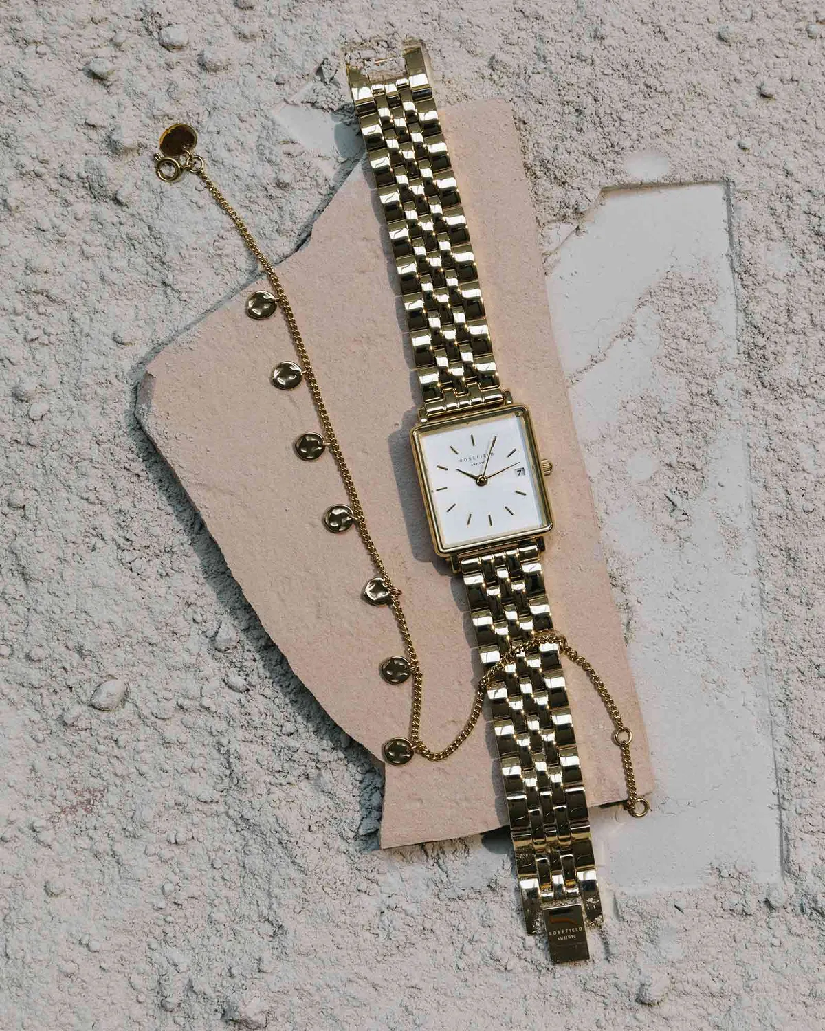 Rosefield Boxy XS Gold gullklokke og armbåndsett