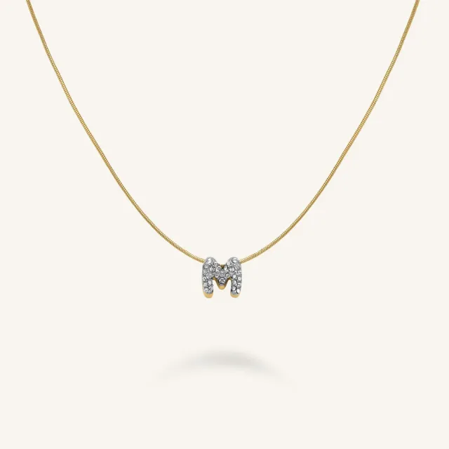 Rosefield Crystal Letter M Necklace halskjede gull bokstav M