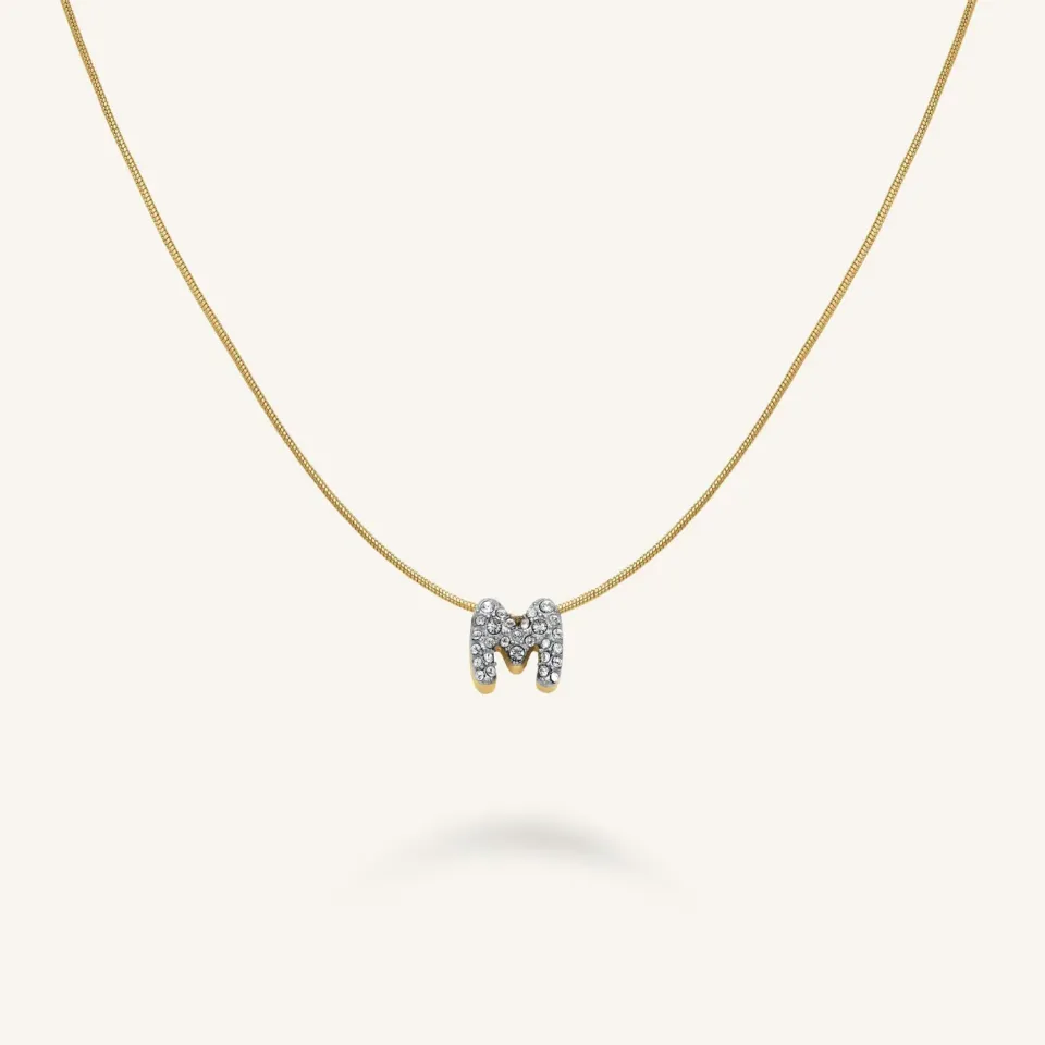 Rosefield Crystal Letter M Necklace halskjede gull bokstav M