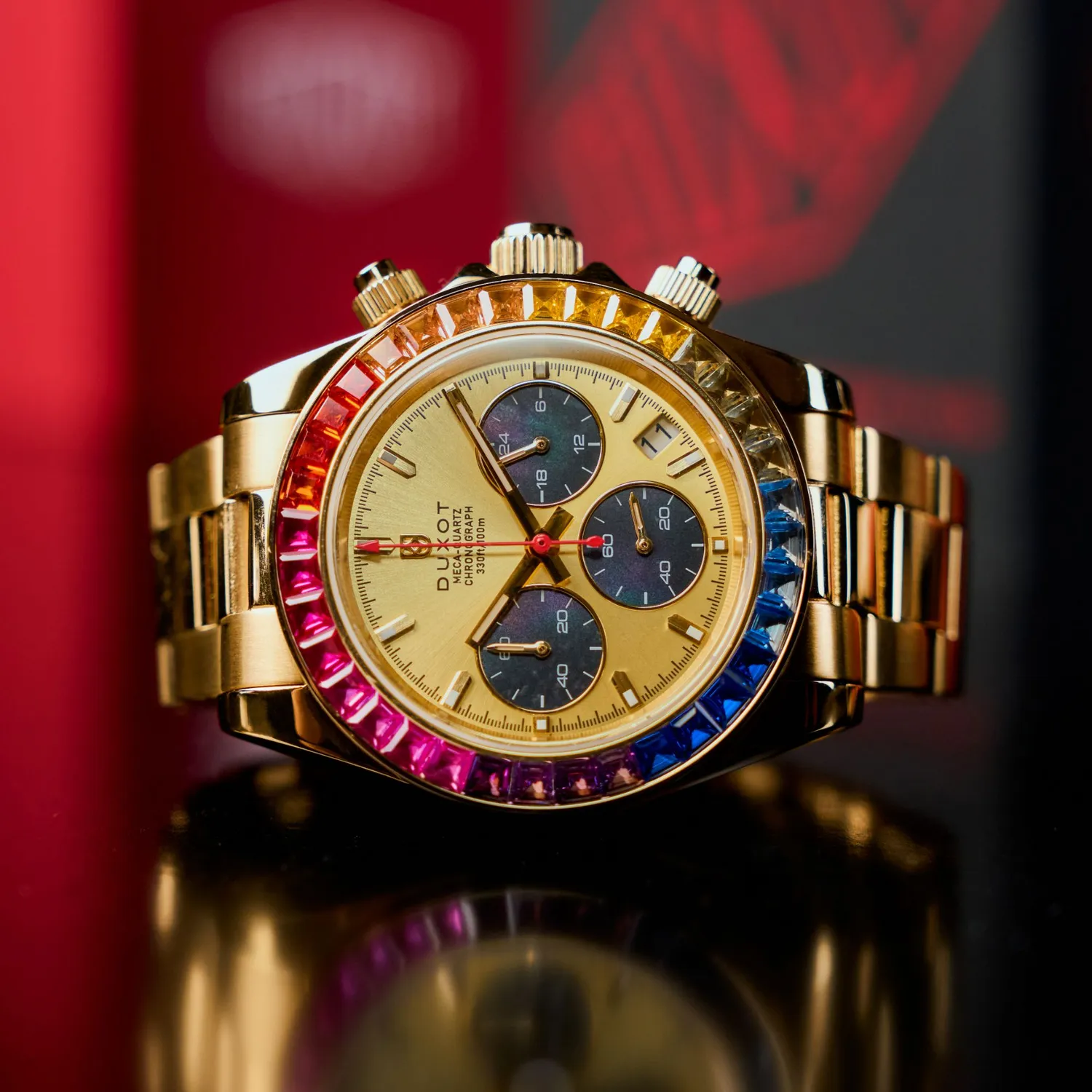 Duxot Accelero Rainbow Chronograph Sunray Gold klokke, 40 mm