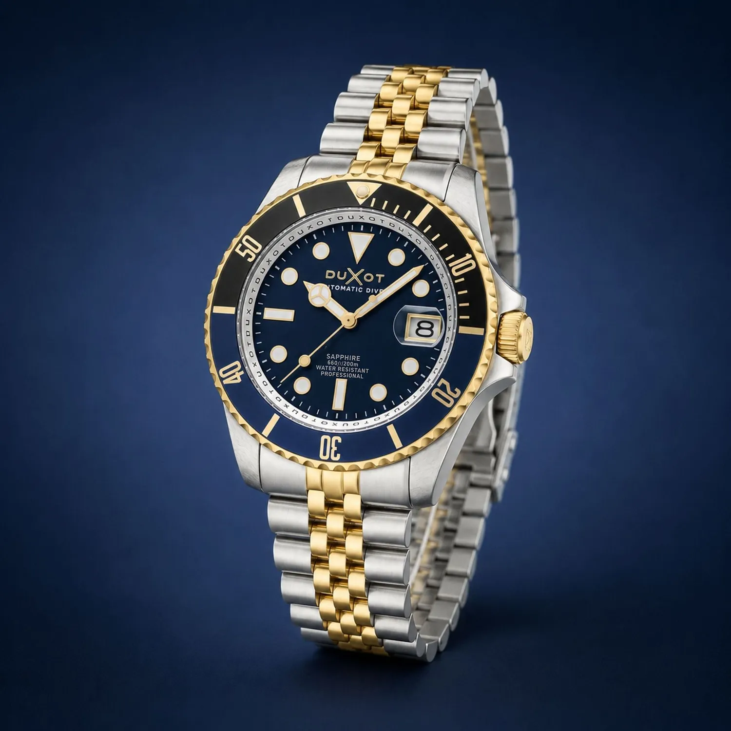 Duxot Atlantica Diver Automatic dykkerklokke blå og gull