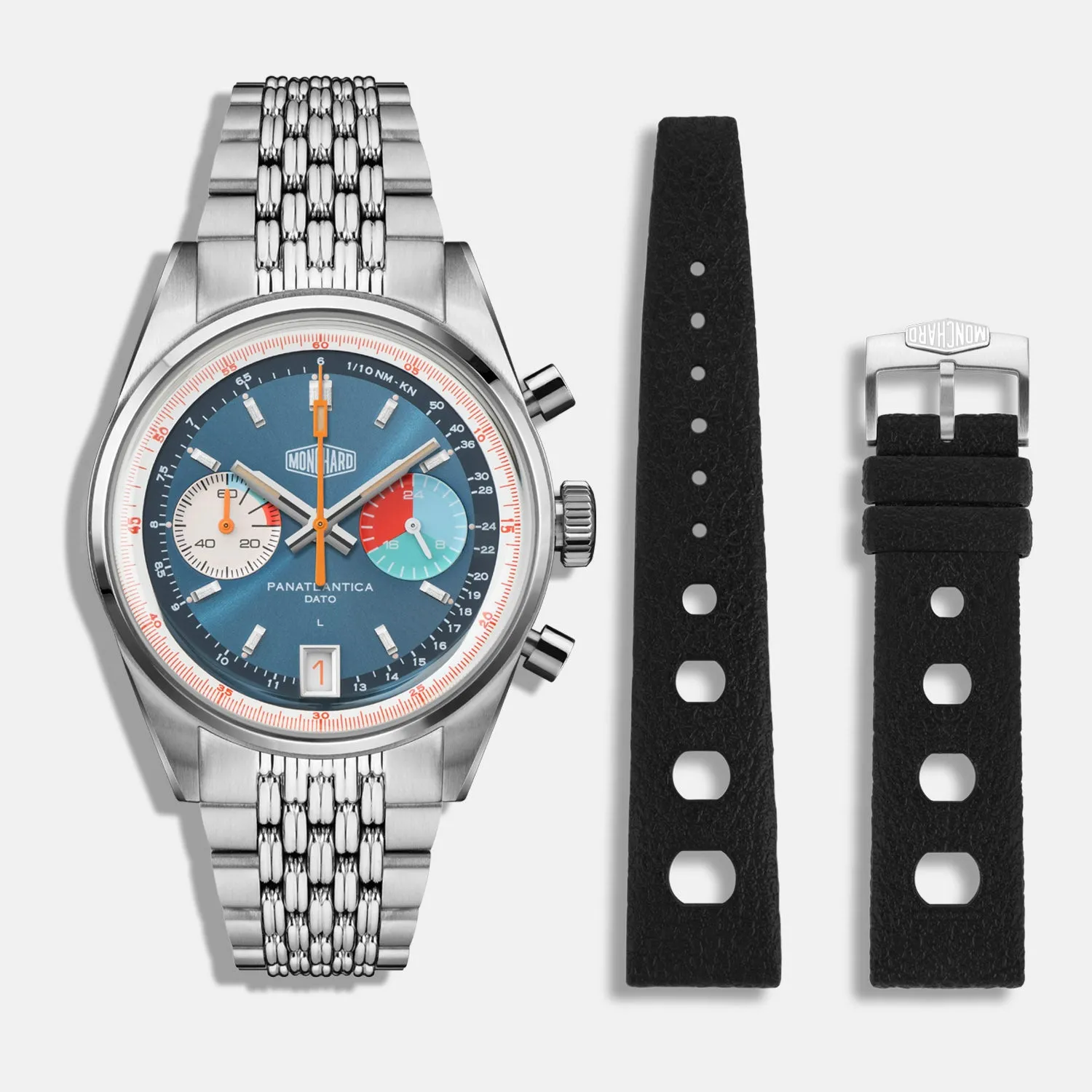MonChard Regatta Blue klokke med beads of rice-lenke 38 mm