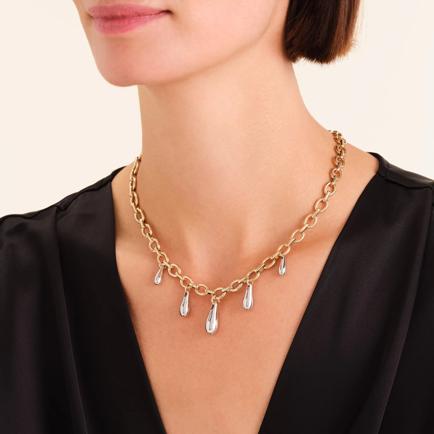 Rosefield Essentials Multi Drop Necklace halskjede sølv og gull