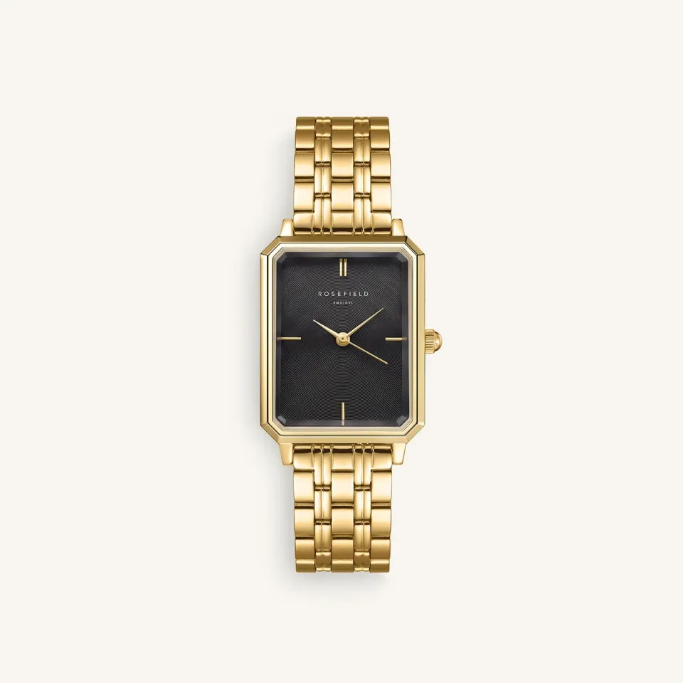 Rosefield Octagon Black Gold klokke 23 × 29 mm svart og gull