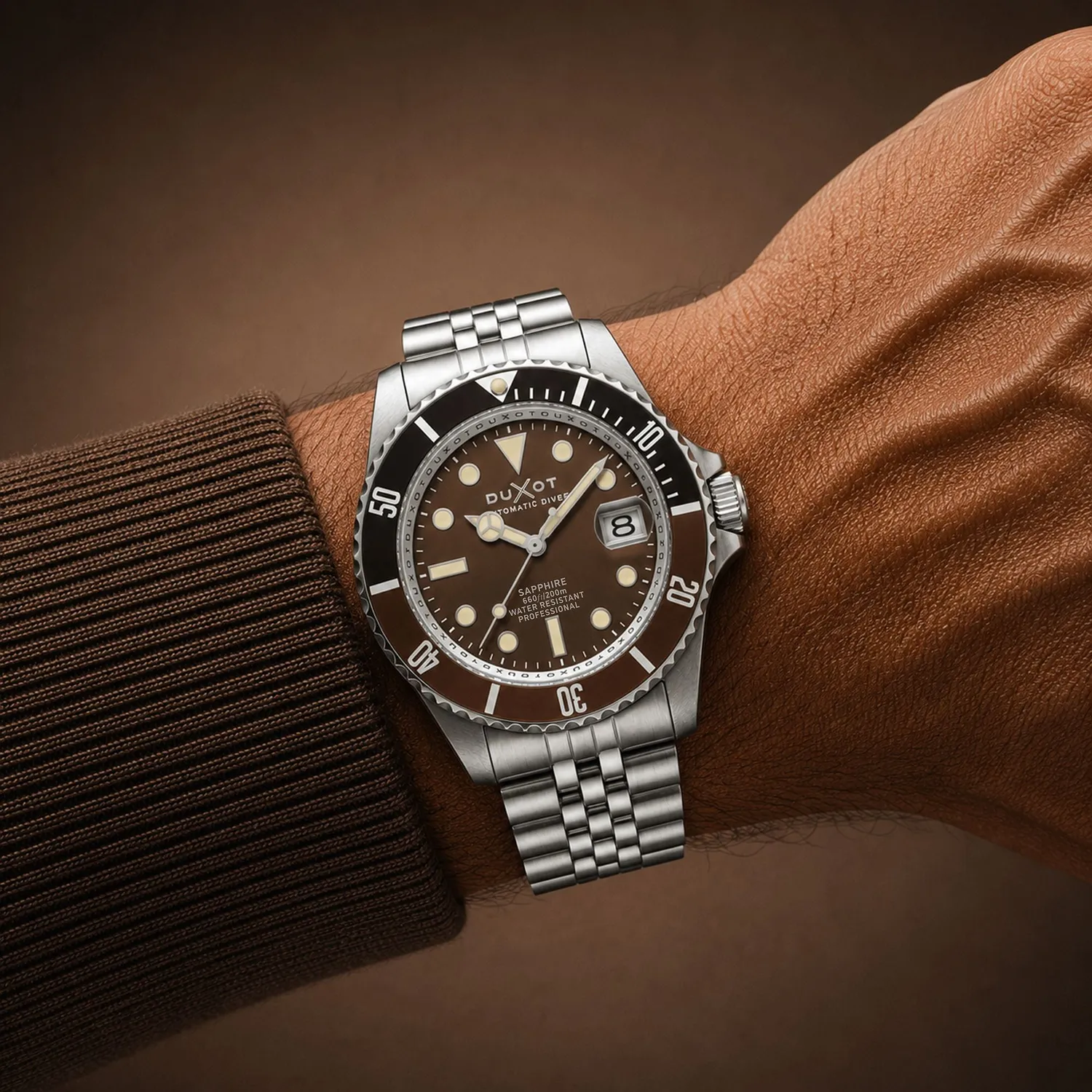 Duxot Atlantica Diver Automatic dykkerklokke brun 20 ATM
