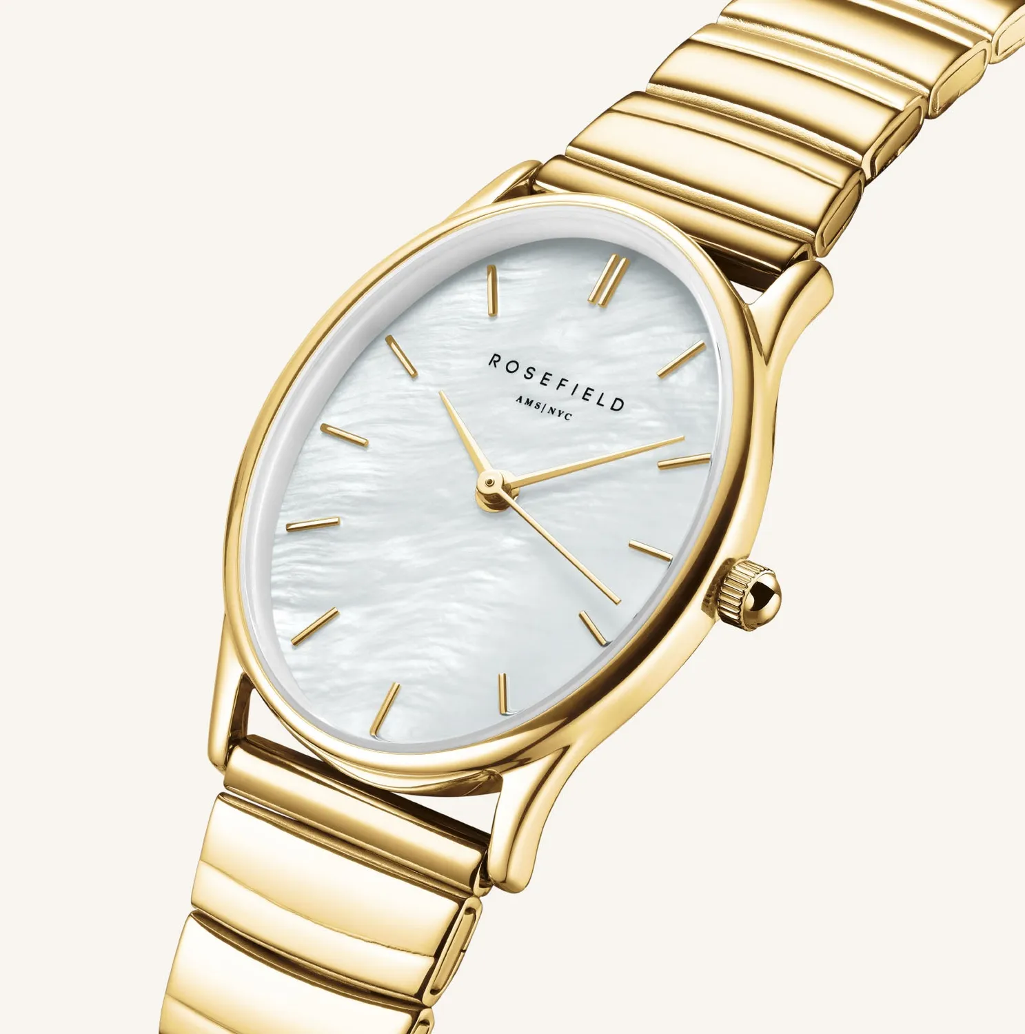 Rosefield Oval Pearl Gold klokke gull 24 × 29 mm