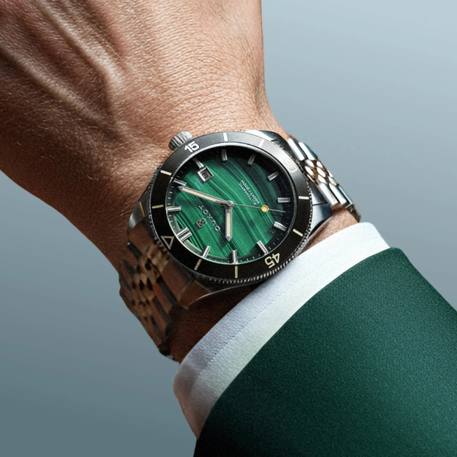 Duxot Pacifico Malachite automatisk klokke naturstein