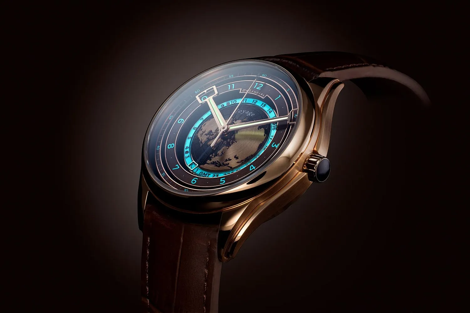 DeSanders Voyage GMT klokke Rosegold