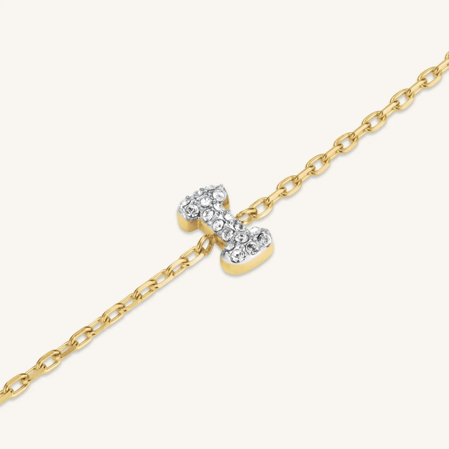 Rosefield Crystal Letter I armbånd gullbelagt stål justerbart