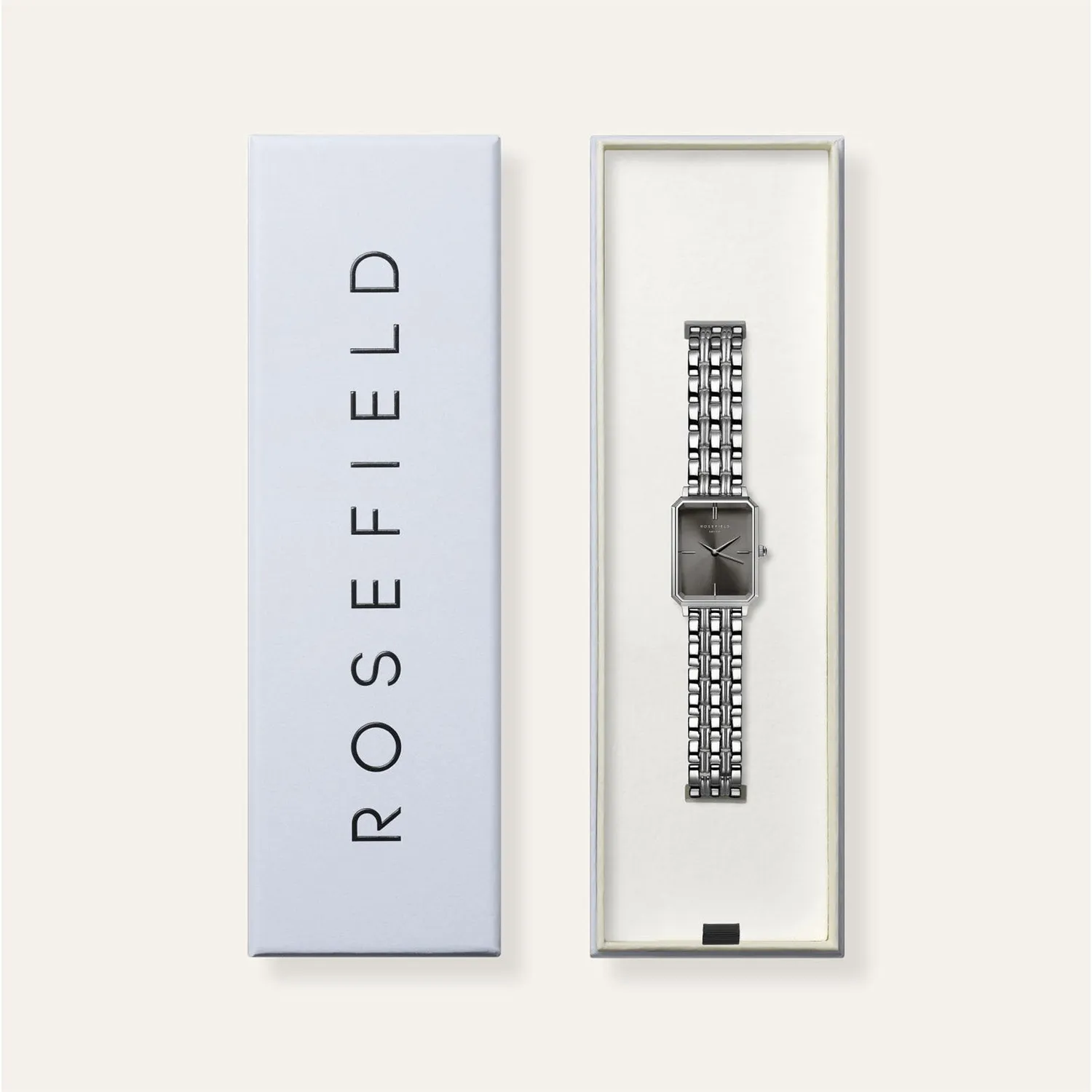 Rosefield Octagon Grey klokke sølv stål grå urskive