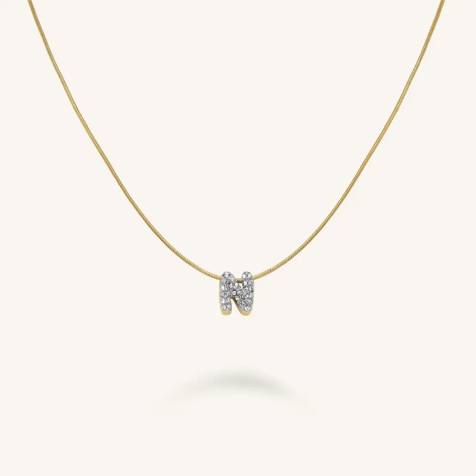 Rosefield Crystal Letter N Necklace halskjede N gull 42–46 cm