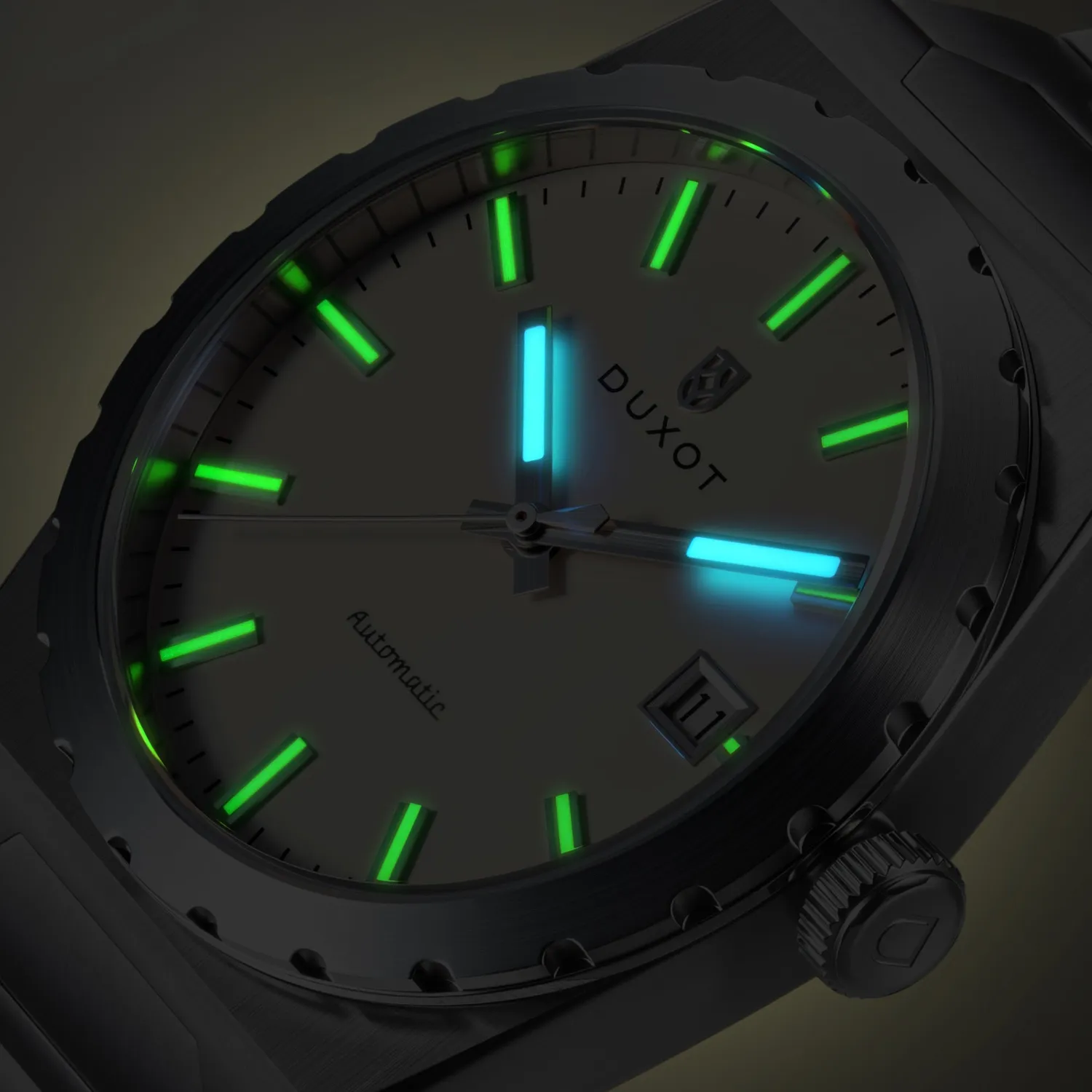 Duxot Taranto Chrome Glow klokke sølv 37 mm integrert lenke