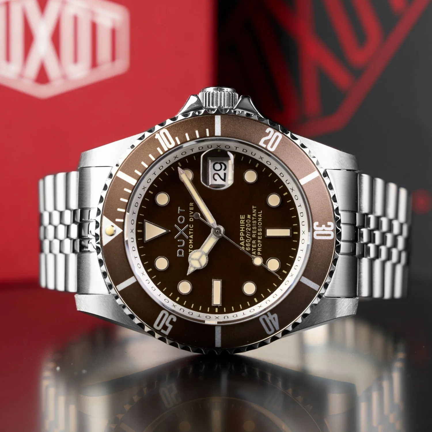 Duxot Atlantica DX-2057 automatisk dykkerklokke Chestnut Brown 20 ATM