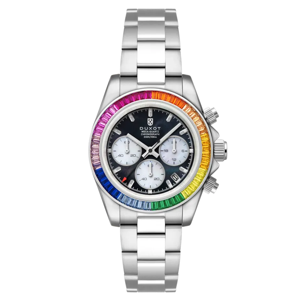 Duxot Accelero Rainbow Chronograph kronograf Pearl Black 40 mm safirglass