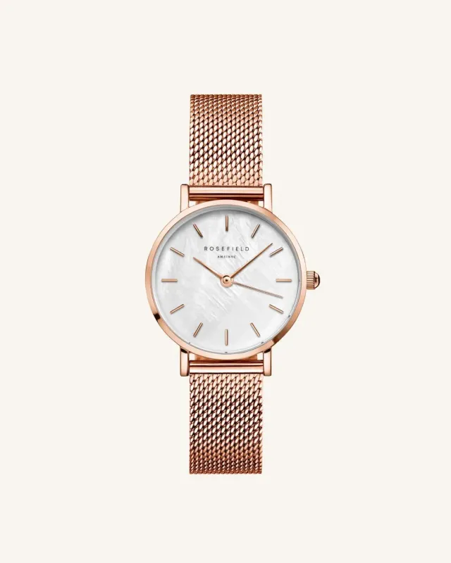 Rosefield Small Edit klokke 26 mm roségull – hvit urskive