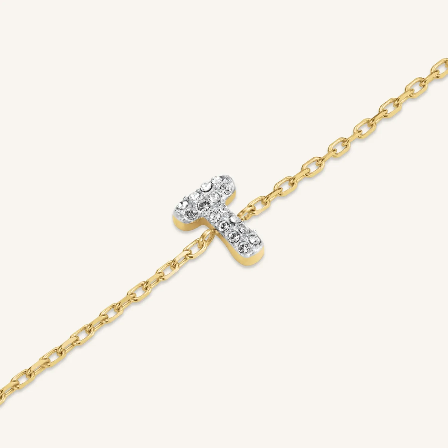 Rosefield Crystal Letter T Bracelet armbånd gull 16,5–19,5 cm