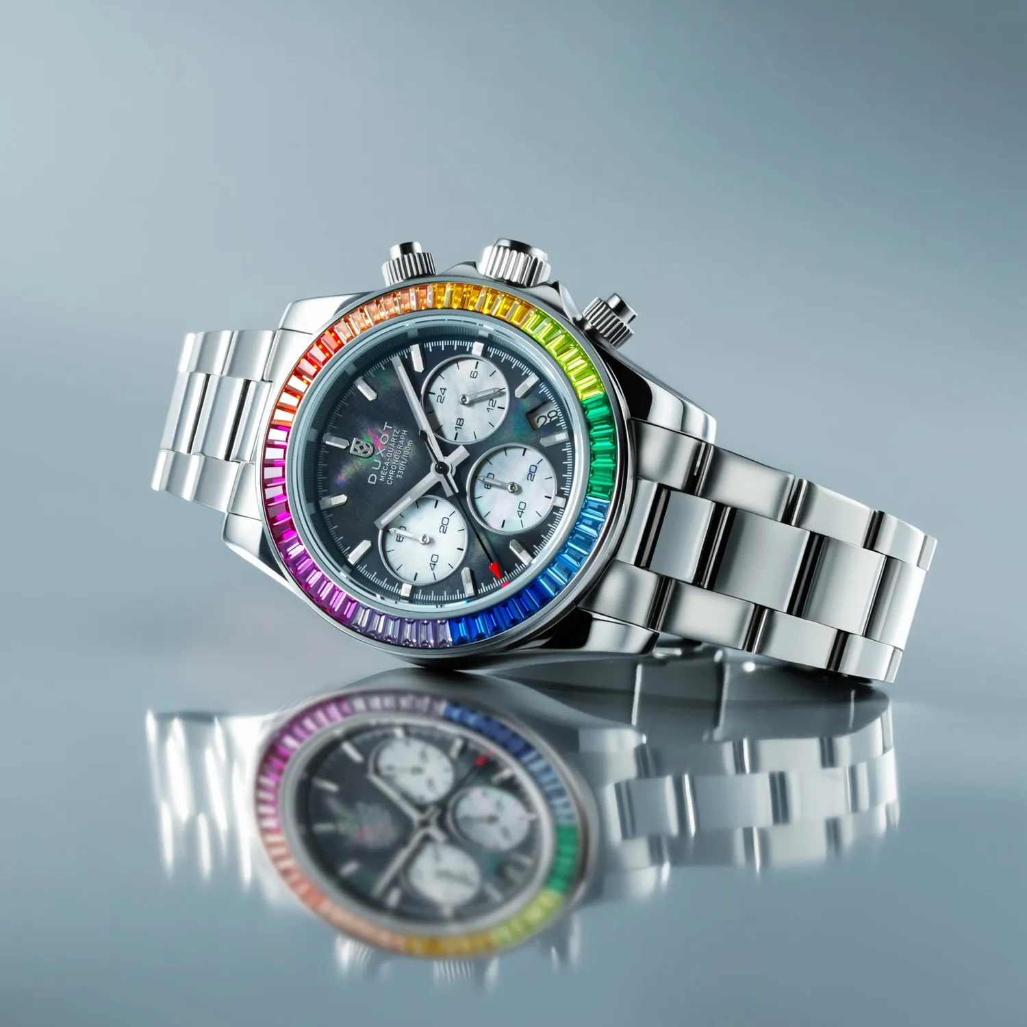 Duxot Accelero Rainbow Chronograph kronograf Pearl Black 40 mm safirglass