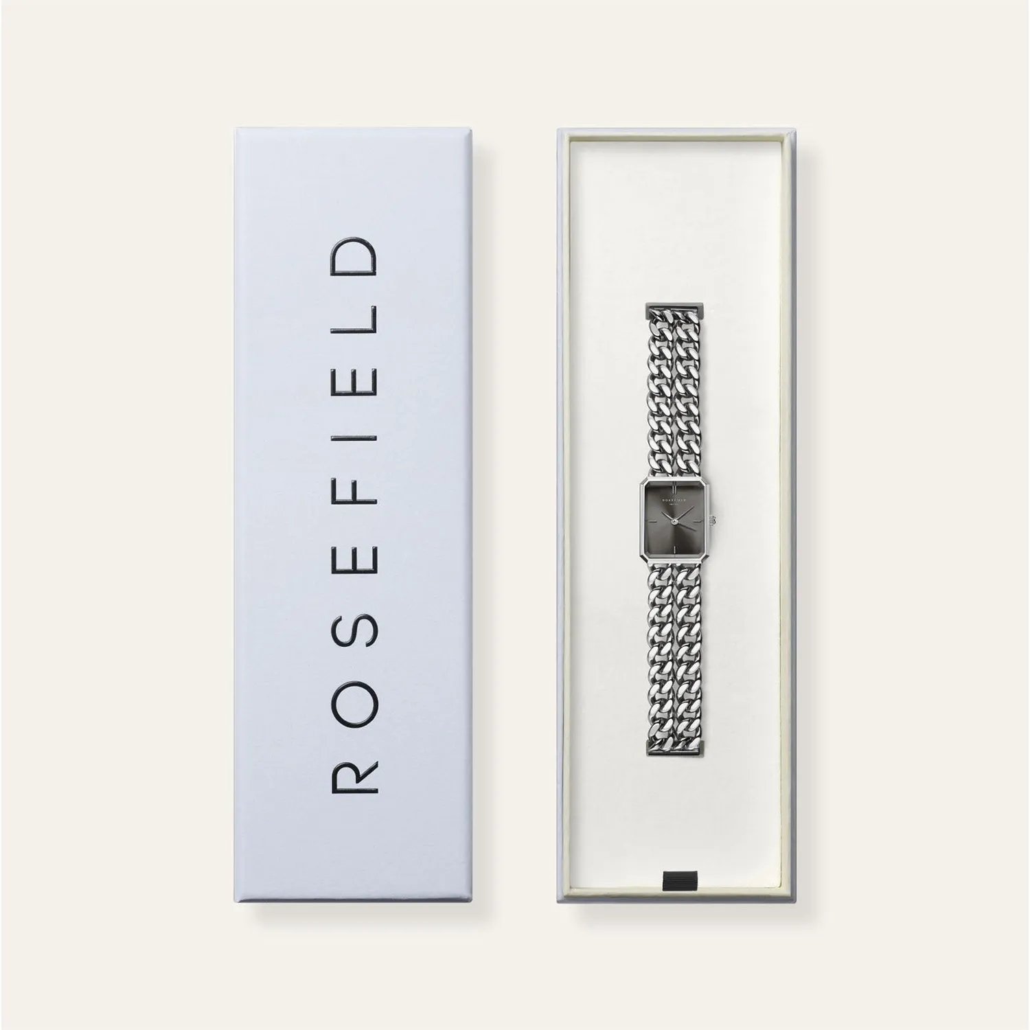 Rosefield Studio Double Chain Silver klokke 19,5 × 24 mm justerbar lenke