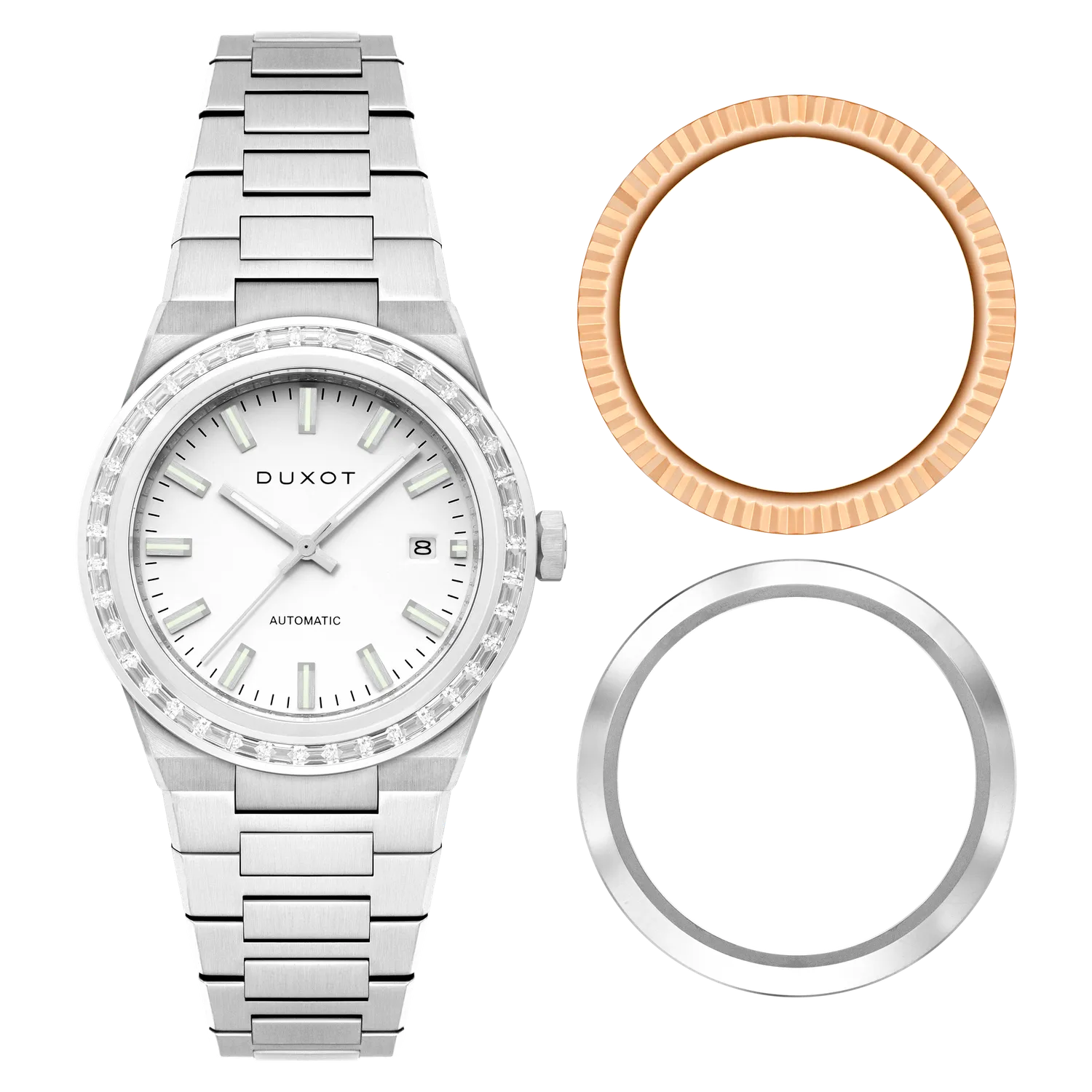 Duxot Alicante White Gleam klokke med tre utskiftbare bezeler