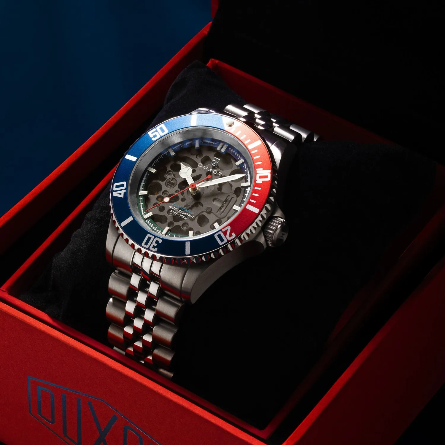 Duxot Atlantica Skeleton Diver automatisk klokke blå 100 m