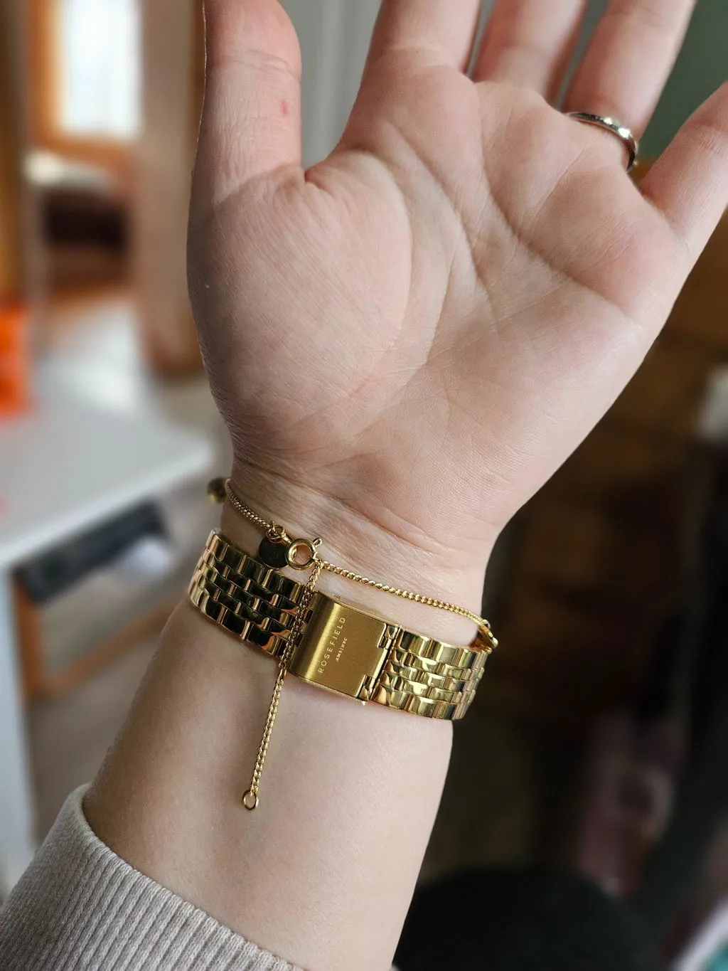 Rosefield Boxy XS Gold gullklokke og armbåndsett