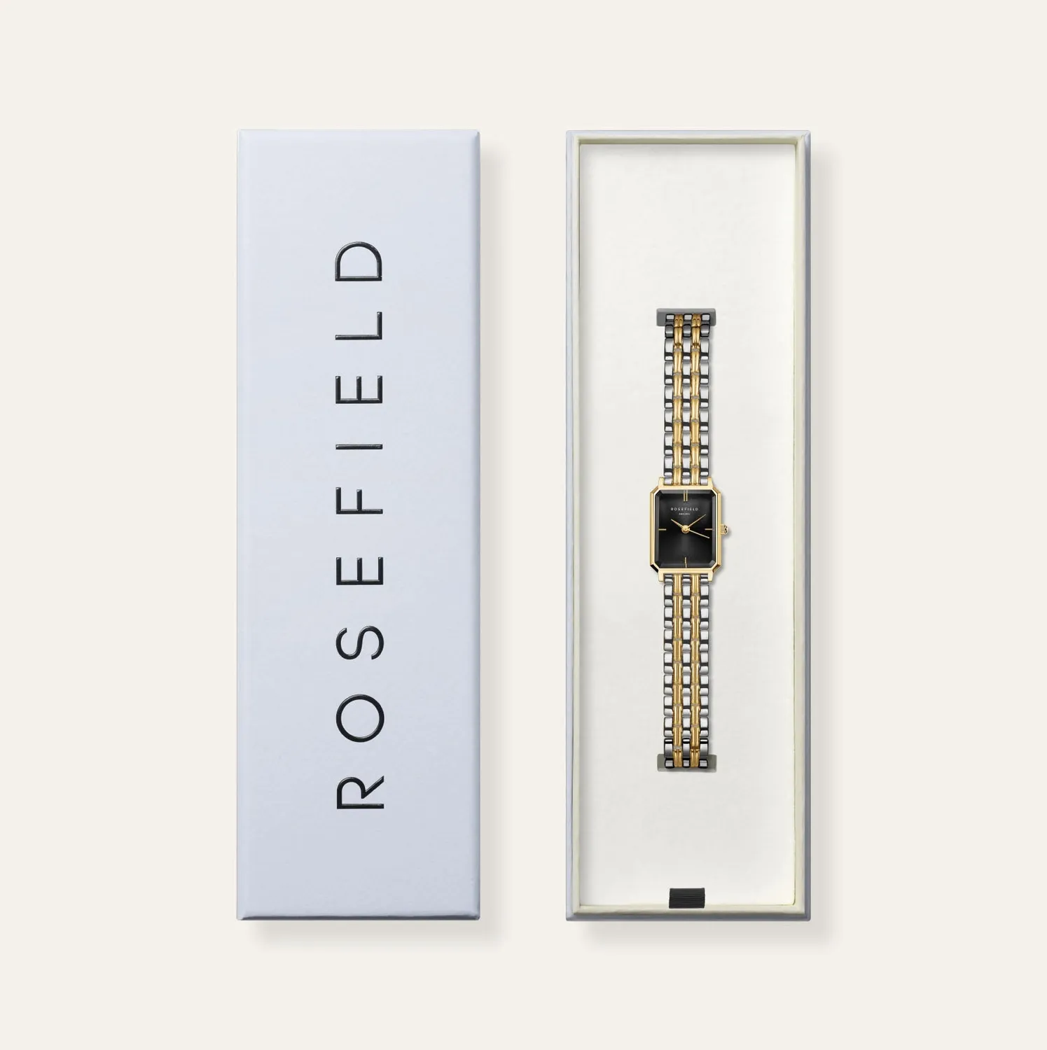 Rosefield Octagon XS Black Duotone klokke gull/sølv 19,5 × 24 mm