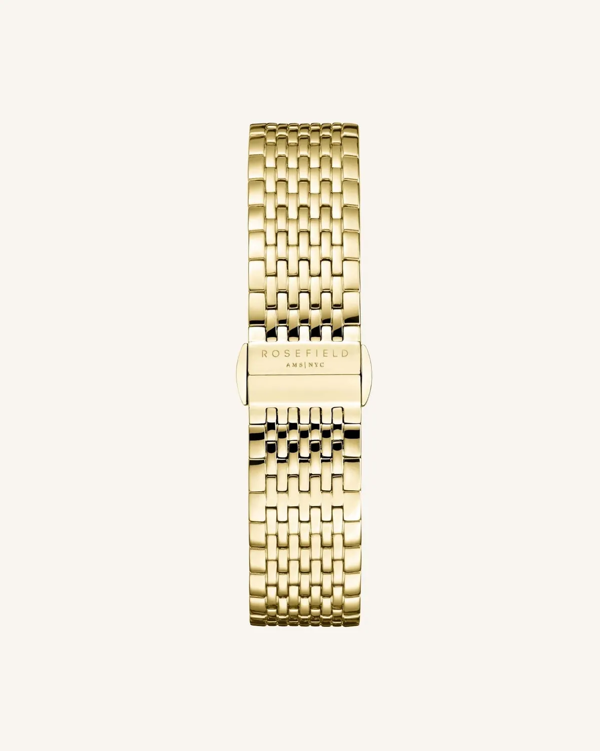 Rosefield Boxy Gold klokke med svart skinnrem, gavesett