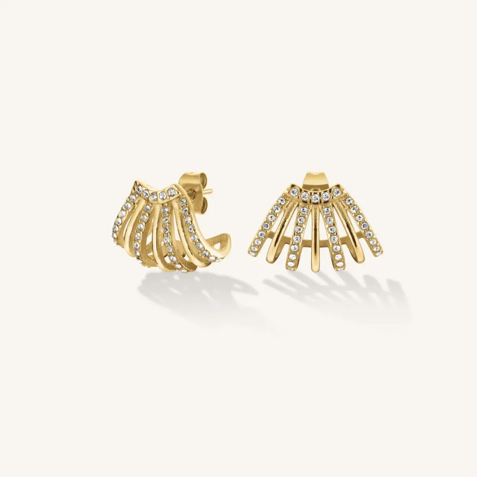 Rosefield Caged Crystal Earrings huggie-øreringer gull og sølv