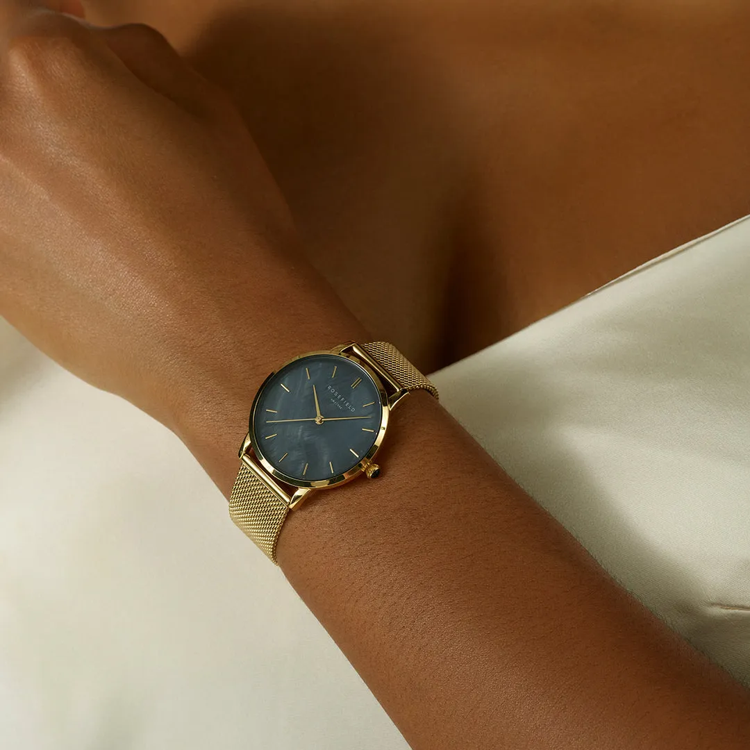 Rosefield Pearl Edit Mesh Black Gold klokke 36 mm svart gull