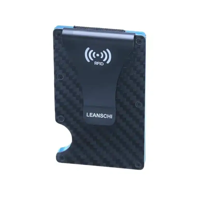 Leanschi Tech-Wallet kortholder svart karbonfiber turkis fôr