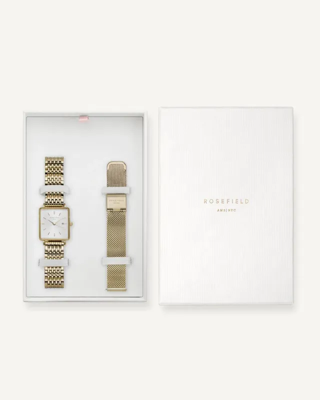 Rosefield Boxy Gold gullklokke og lenkesett