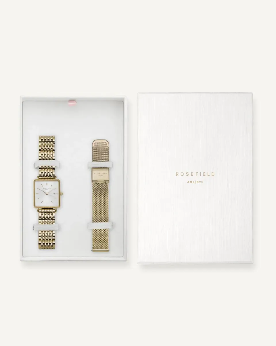 Rosefield Boxy Gold gullklokke og lenkesett