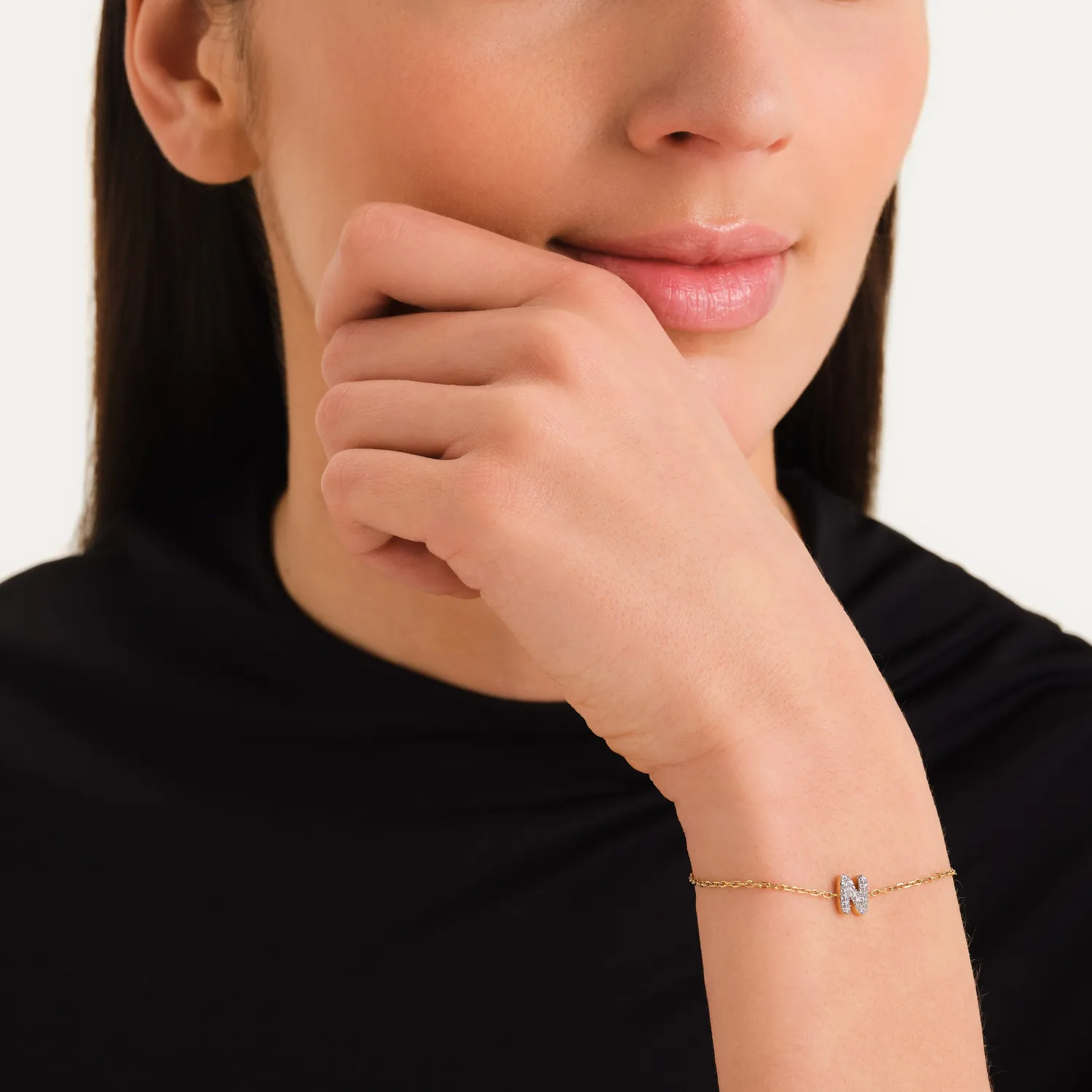 Rosefield Crystal Letter N Bracelet armbånd gull bokstav N