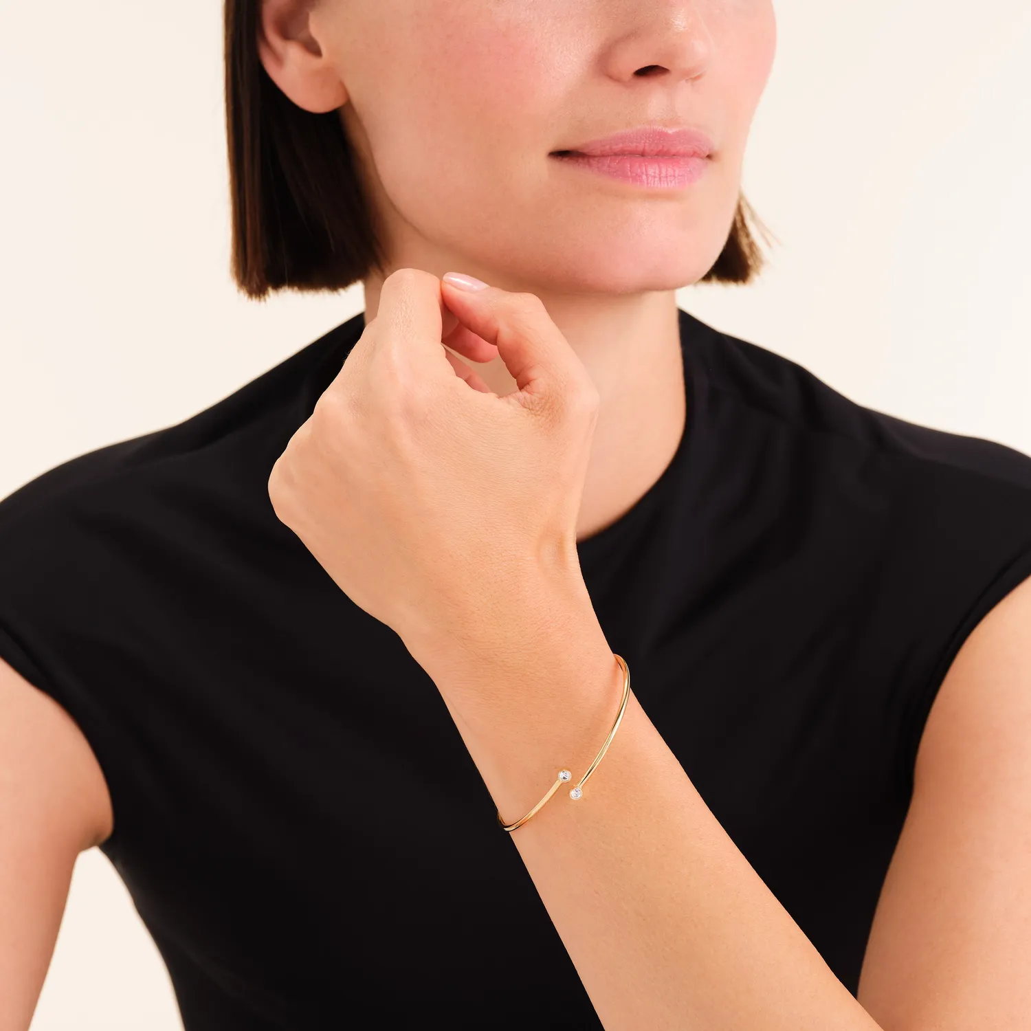 Rosefield Essentials Double Crystal Bangle armring gull og sølv