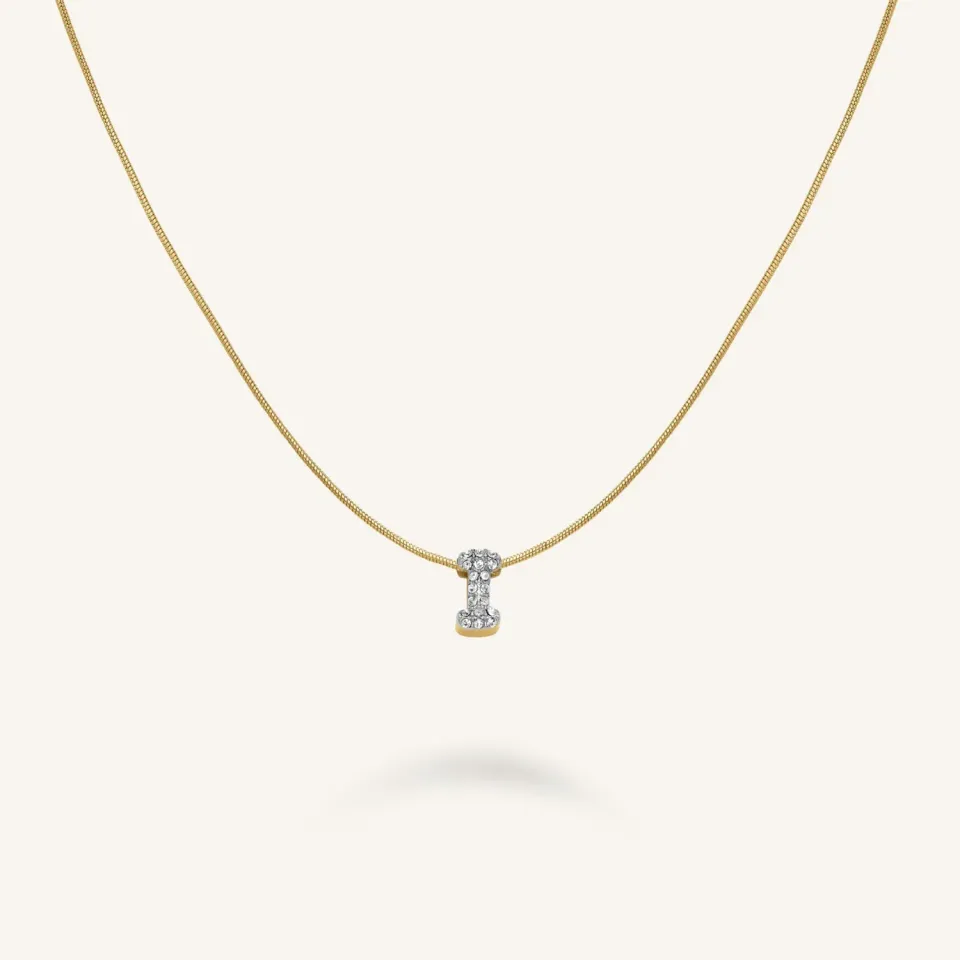 Rosefield Crystal Letter I halskjede gullfarget, justerbart