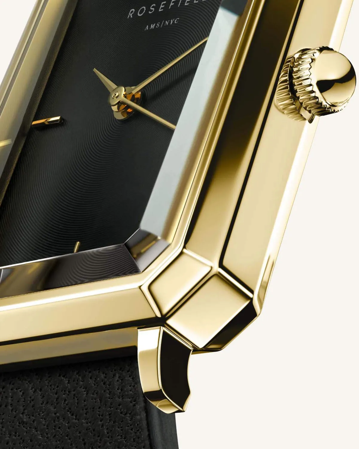 Rosefield The Octagon Black klokke svart skinnrem