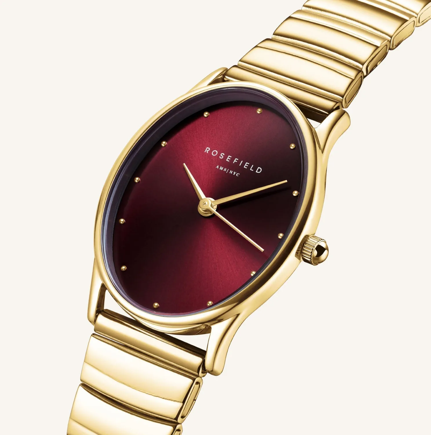 Rosefield Oval Burgundy klokke 24 x 29 mm rød urskive