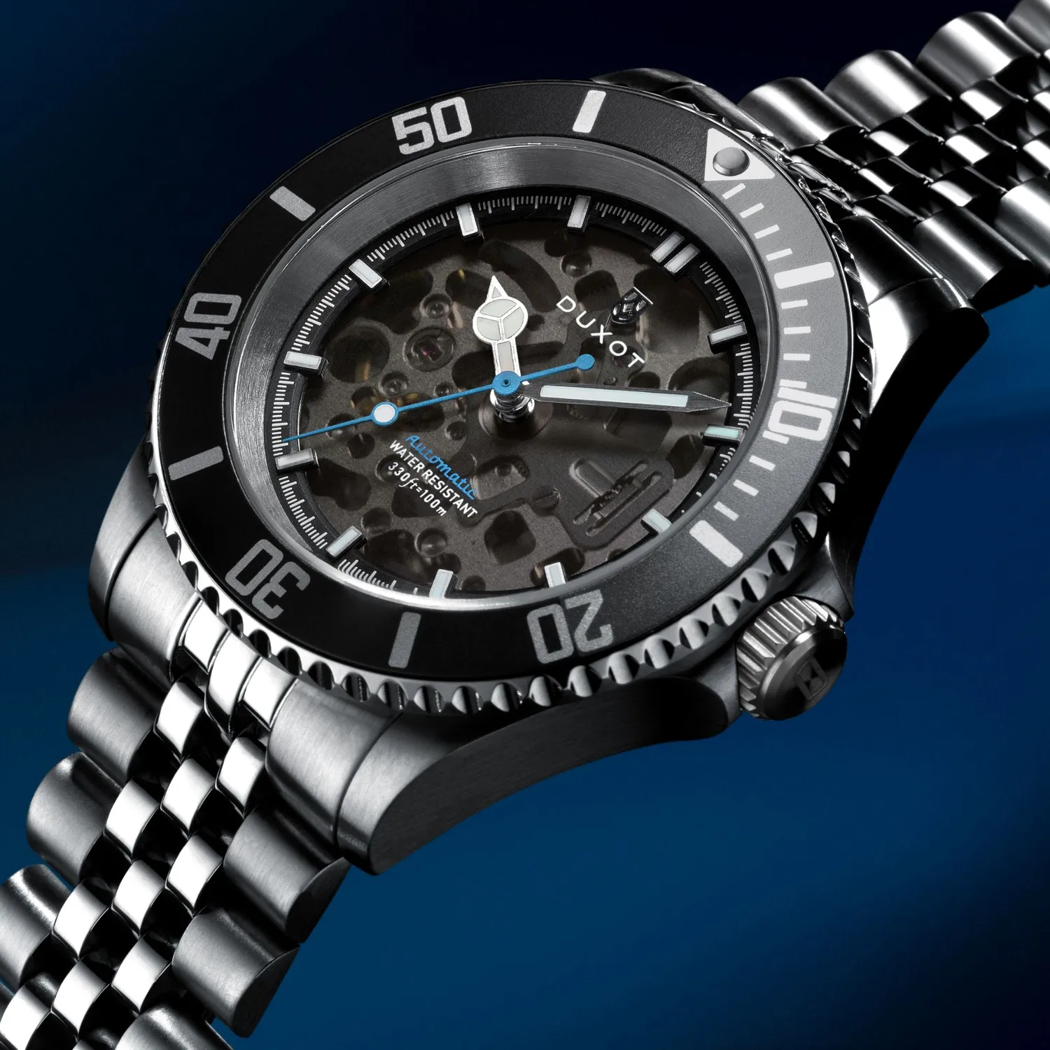 Duxot Atlantica Skeleton Diver Automatic Charcoal Black klokke 100 m
