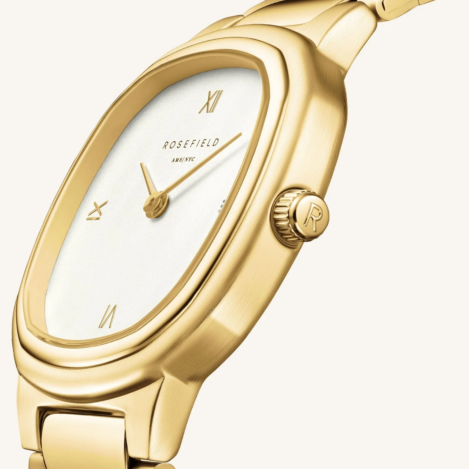 Rosefield Gaia Gold klokke gull 30 mm kremfarget skive