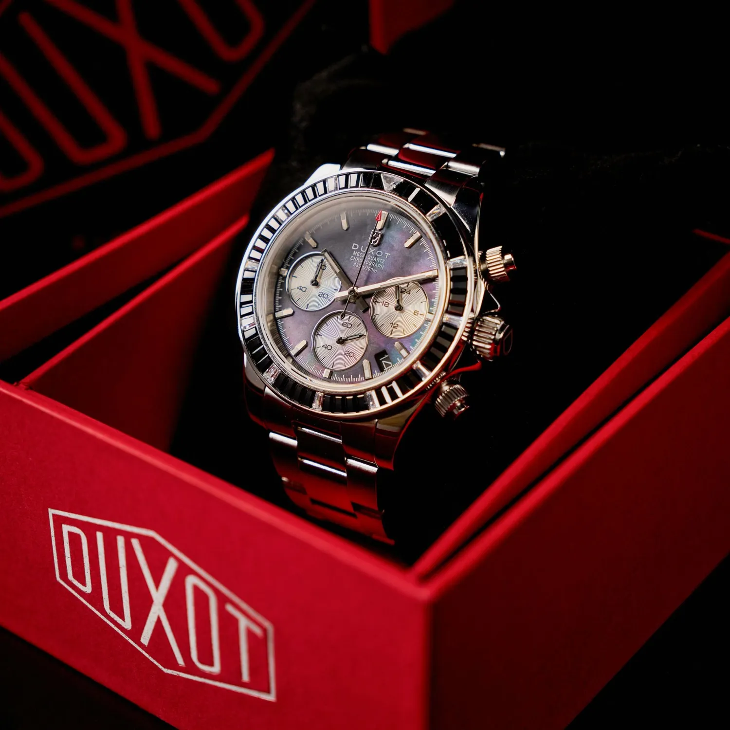 Duxot Accelero Rainbow Chronograph Pearl Silver kronograf 40 mm