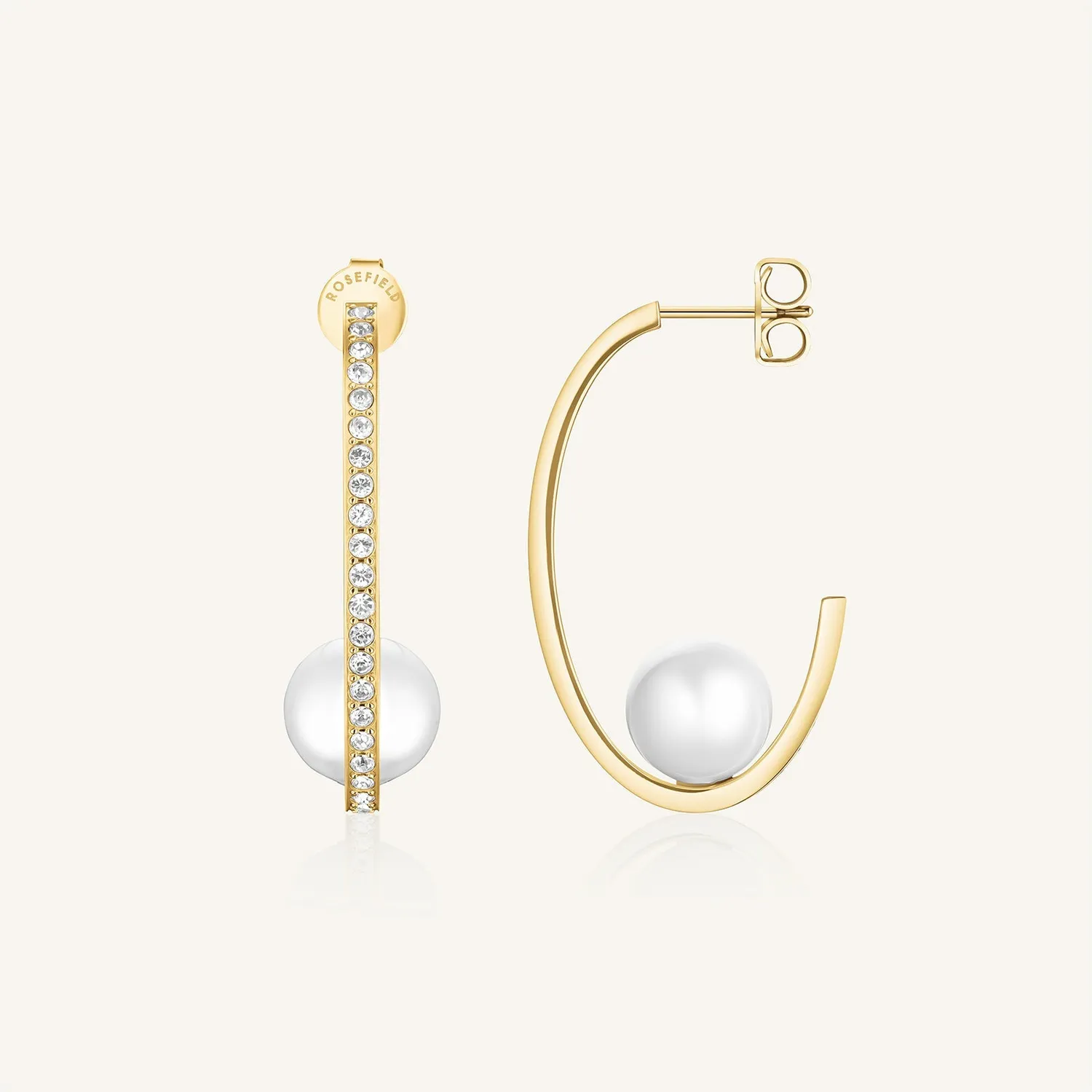 Rosefield Statement Pearl Hoops øredobber gull 3,5 cm